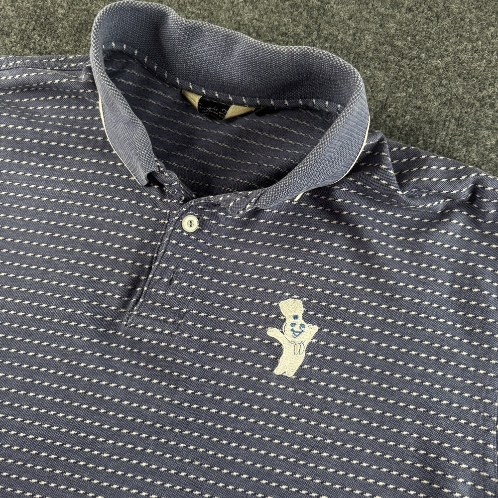 Straight Down Mens Large Blue Dashed Polo Shirt Sleeve General Mills
